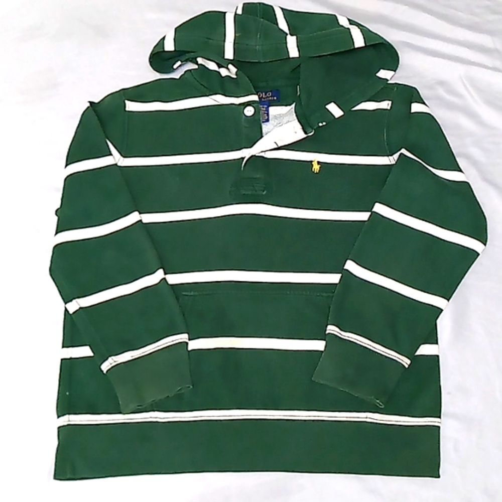 Polo..2 Button Pullover Hoodie..Boys Sz 10-12..Green&Cream